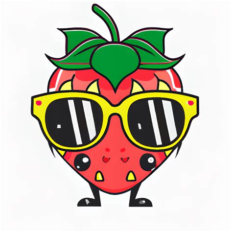 Kawaii Strawberry Cartoon Wearing Glasses · Creative Fabrica