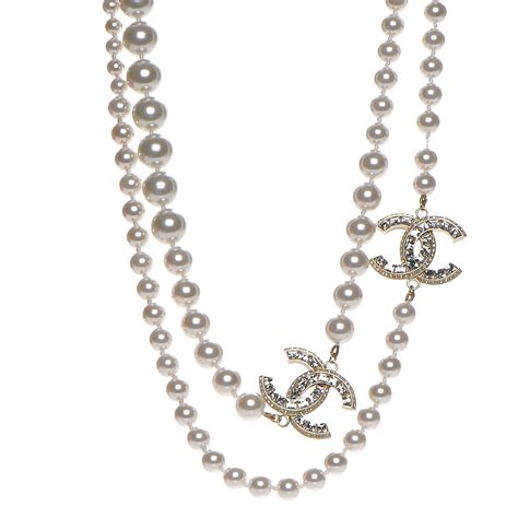 CHANEL Graduated Pearl Crystal CC Long Necklace Gold 208093