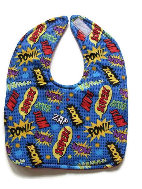 Reversible Superhero Baby Boy Bib Comic Book Captions Baby Etsy