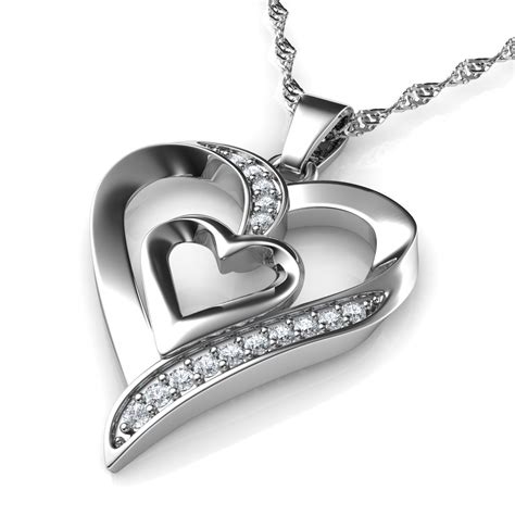 Double Heart Necklace 925 Sterling Silver Jewellery Dephini