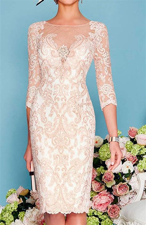 Chiffon Mother Of The Bride Dresses Lace Tea Length With 3 4 Sleeves