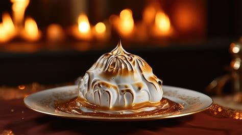 Premium Photo A Glowing Baked Alaska Dessert On A Plate Warm Ambiance