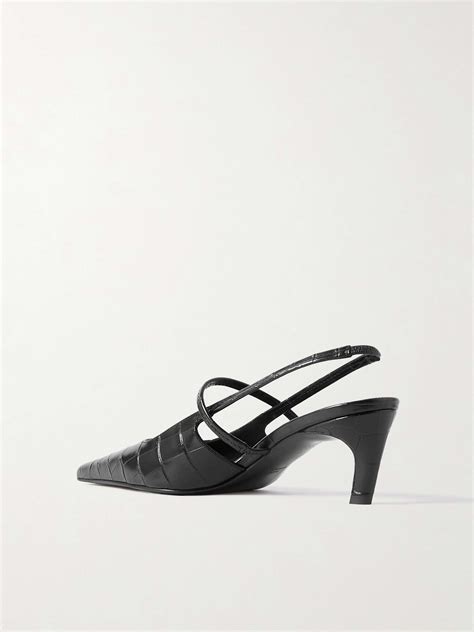 Toteme The Sharp Croc Effect Leather Slingback Pumps Net A Porter