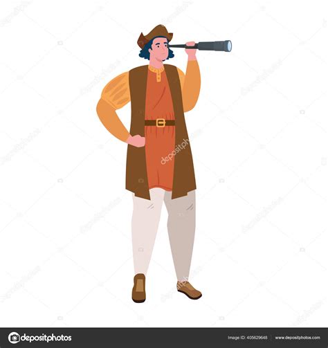 Christopher Columbus Cartoon With Telescope Vector Design Stock Vector