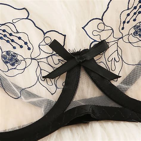 Цветочный кружевной прозрачный комплект нижнего белья с подвязками ...