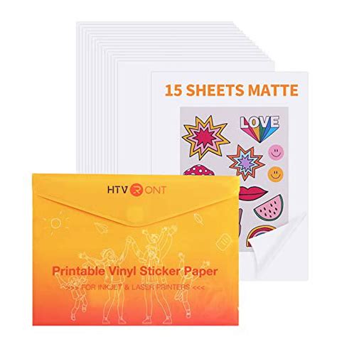 HTVRONT Printable Vinyl Sticker Paper 15 Sheets Matte Sticker Paper