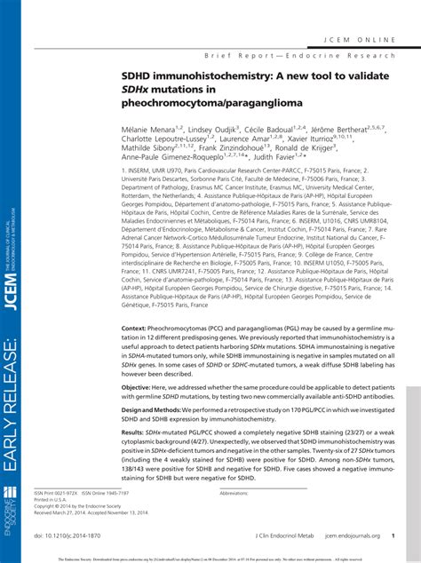 PDF SDHD Immunohistochemistry A New Tool To Validate SDHx Mutations