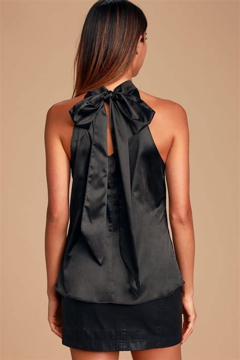 Blissful Life Black Satin Tie Back Sleeveless Top Sleeveless Top Black Satin Black Satin Top