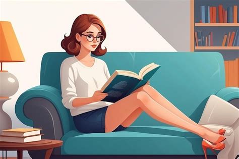 Premium Photo Cute Woman Reading Book On Sofa Cartoon Vector Icon Illustration People