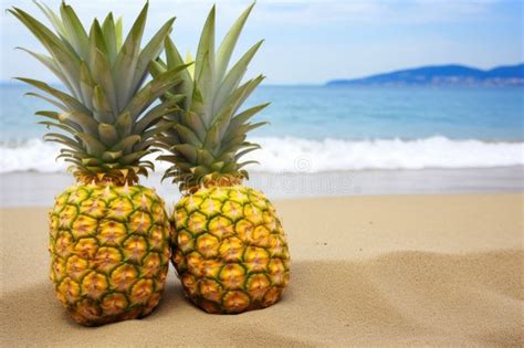 Two Pineapple Fruits Together On A Tropical Beach Stock Illustration Illustration Of