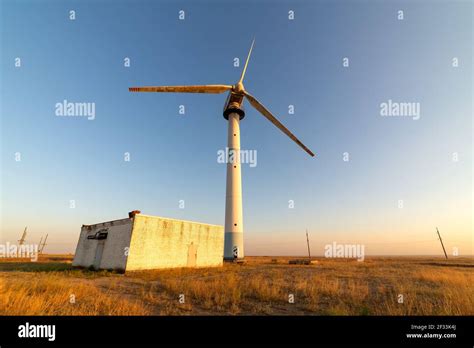 Old Abandoned Wind Turbines In The Desert Landscape Stock Photo Alamy