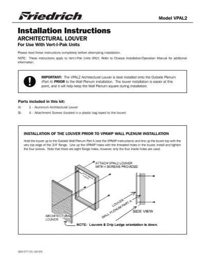 Vert I Pak Vpal2 Architectural Louver Installation Friedrich Air