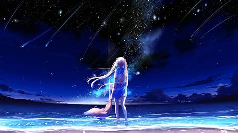 4k Free Download Anime Girl Outdoor Night Starfall Hd Wallpaper Pxfuel