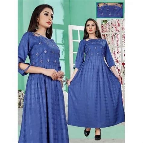 Party Wear 3 4th Sleeve Anarkali Cotton Kurti Size S Xxl Wash Care