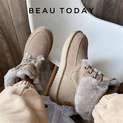 Beautoday Botas De Nieve De Ante De Vaca Para Mujer Botines Con