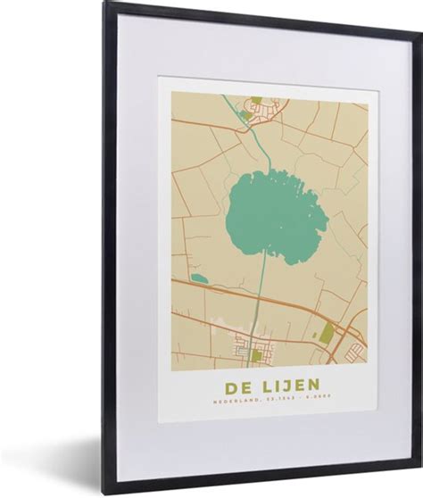 Fotolijst Incl Poster Kaart Vintage Plattegrond De Lijen