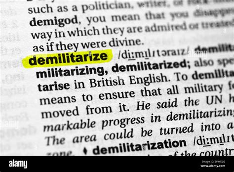 Highlighted Word Demilitarize Concept And Meaning Stock Photo Alamy