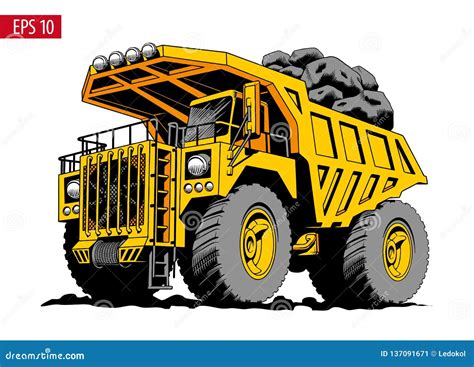 Heavy Yellow Dumper Trucks Professional Equipment Working On Coal Mine