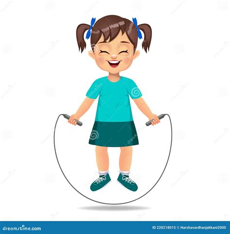 Cute Girl Kid Playing Jumping Rope Skipping Rope Stock Vector