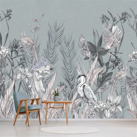 Custom Wallpaper Mural Pastoral Retro Tropical Plants Bvm Home