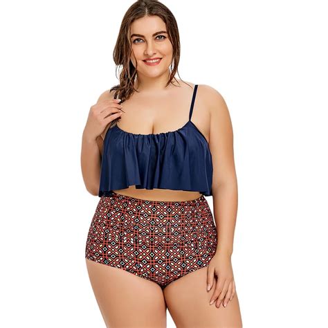 High Waist Plus Size Bikini Set Women Two Piece Swimsuits Sexy Print