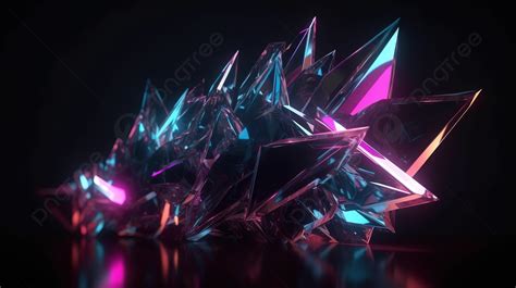 Faceted Black Metal Crystal Background With Neon Pink And Blue Glow 3d Render Ultraviolet Neon