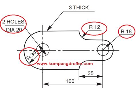 Notasi Dimensi Lingkaran Dan Radius Dalam Gambar Teknik