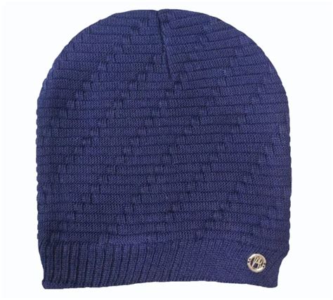 Woolen Men Navy Blue Knitted Cap Winter Wear Size Large At Rs