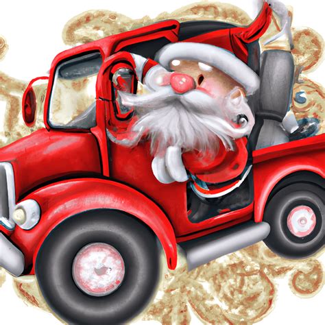 Whimsical Santa Driving Red Truck Graphic · Creative Fabrica