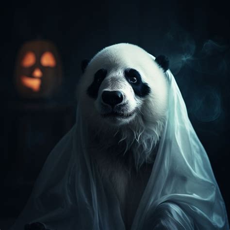 Ghostly Cute Halloween Panda Wears Ghost Costume For Adorable Fun