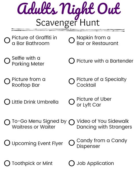 Scavenger Hunt Ideas For Adults Around Town