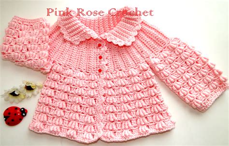 Pink Rose Crochet Casaquinho Rosa Rococó Baby Cardigan