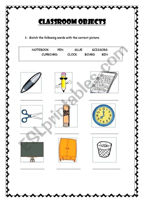 Classroom Objects Esl Worksheet By Minonceja