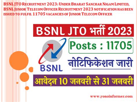 BSNL JTO Recruitment 2023 Under Bharat Sanchar Nigam Limited BSNL