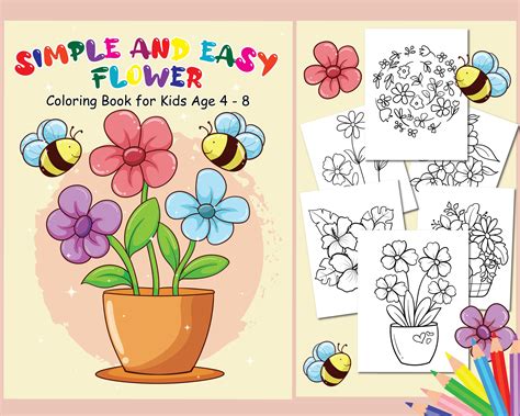 Flowers Coloring Pages for Kids, Floral Coloring Pages, Simple Flowers ...