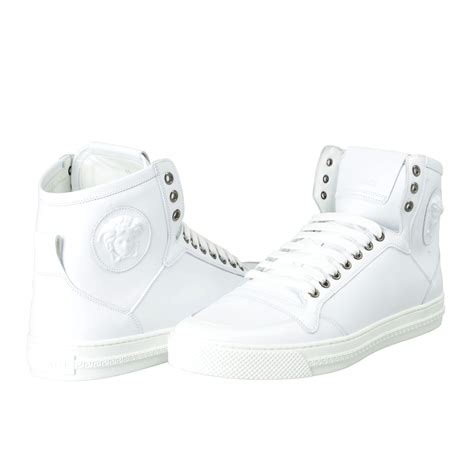 Versace Mens White Leather Medusa Hi Top Fashion Sneakers Shoes Sz 8