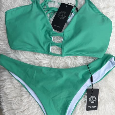 Relleciga Swim Relleciga Teal String Bikini With Unique Front And Crisscrossed Back Nwt Ml