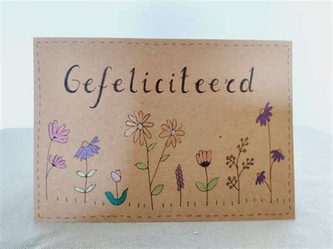 Wenskaart Handlettering Gefeliciteerd Met Bloemen Notebook Flowers