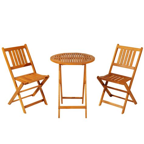 Outsunny 3 Pieces Folding Acacia Wood Patio Bistro Set Outdoor Square Table Two Chair Aosom