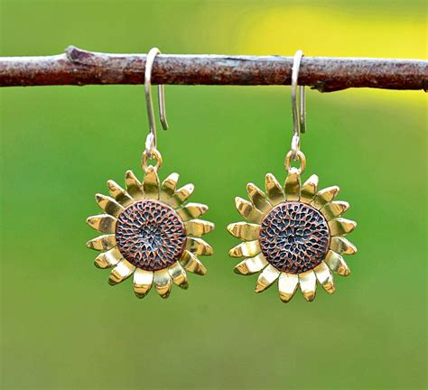 Sunflower Earrings Flower Dangle Earrings Dangle Sunflower Etsy