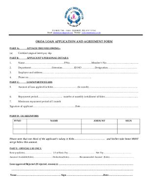 Fillable Online Okoa Loan Application And Agreement Form Fax Email