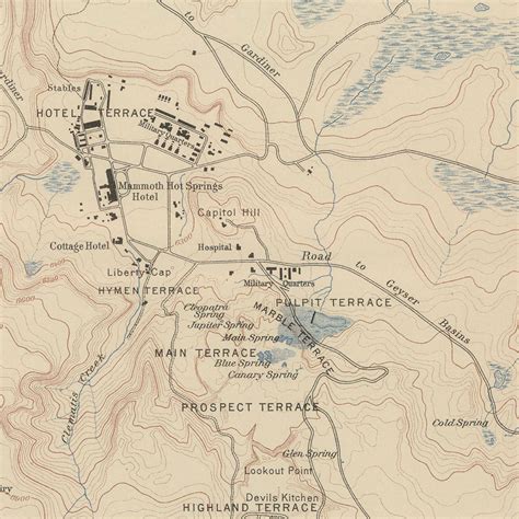 1904 Yellowstone Topographic Map of Mammoth Hot Springs - Muir Way