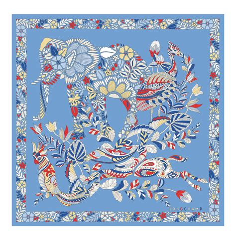 Forêt Longchamp Silk Scarf 50 Sky Blue Silk Longchamp My