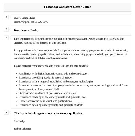 Professor Assistant Cover Letter Velvet Jobs