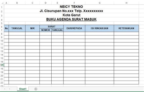 Contoh Buku Agenda Surat Masuk Homecare24