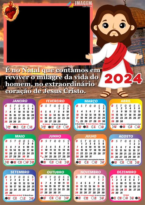 Moldura Calendário 2024 Frase Natalina de Jesus Cristo PNG Imagem Legal