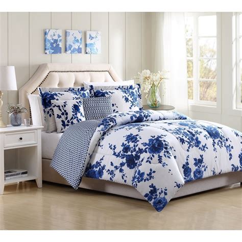 White Birch Bella Floral Reversible 4 5 Piece Blue White Twin 4