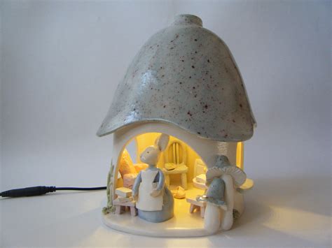 Ceramic Night Light Rabbit S House Led Lamp Etsy