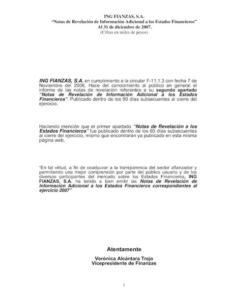 PDF ING FIANZAS S A Dorama Financiera Notas De Revelacion De Info