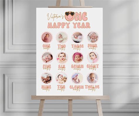 EDITABLE One Happy Babe First Year Board Smiley Face 1st Birthday Photo Monthly Poster Smiley